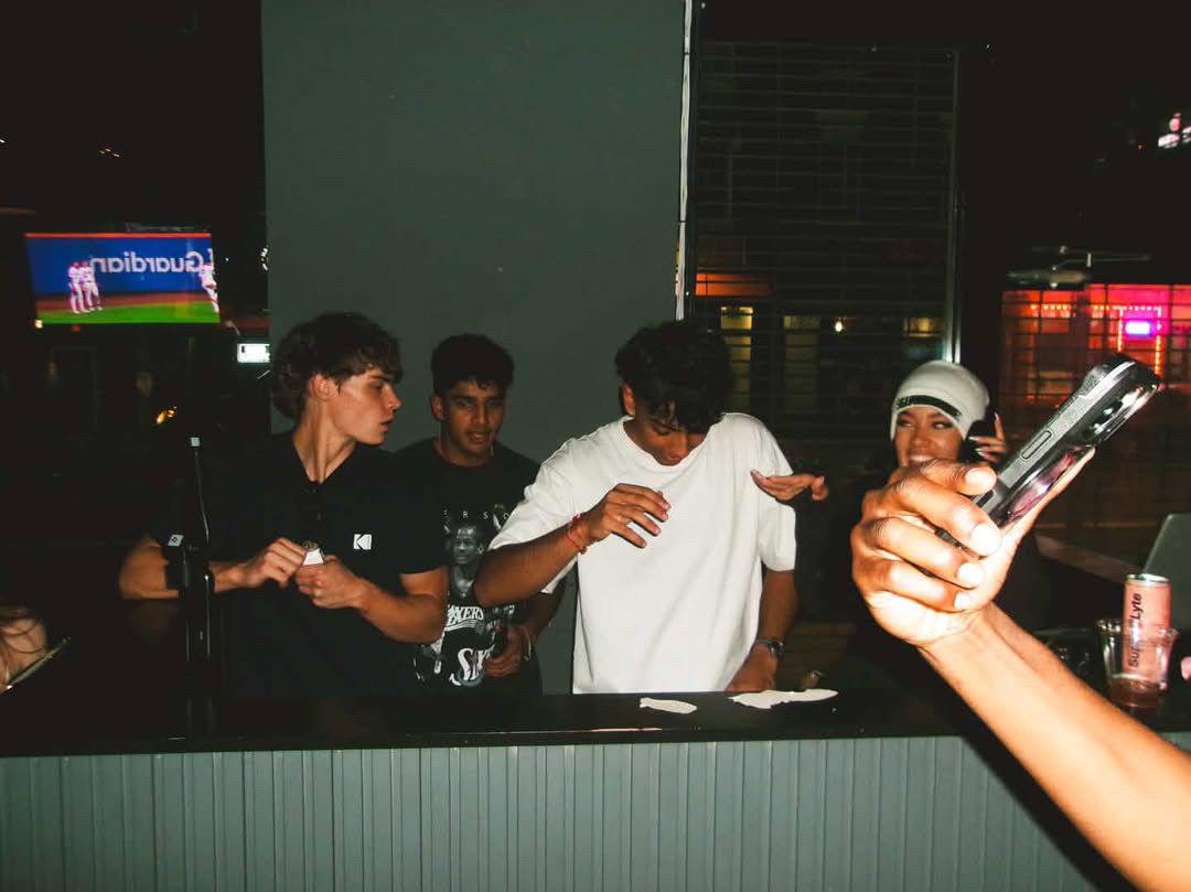 The crew at the DJ booth, film photo